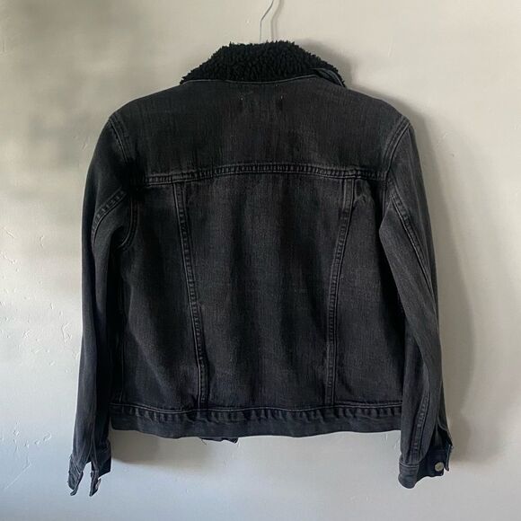 Black Jean Denim Fitted Casual Warm Summer Sherpa Jacket - Picture 3 of 8